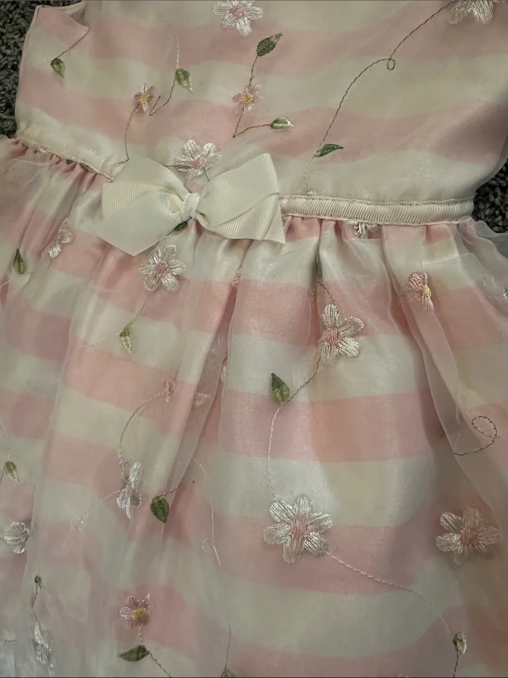 Pink and White Striped Floral Bow Dress